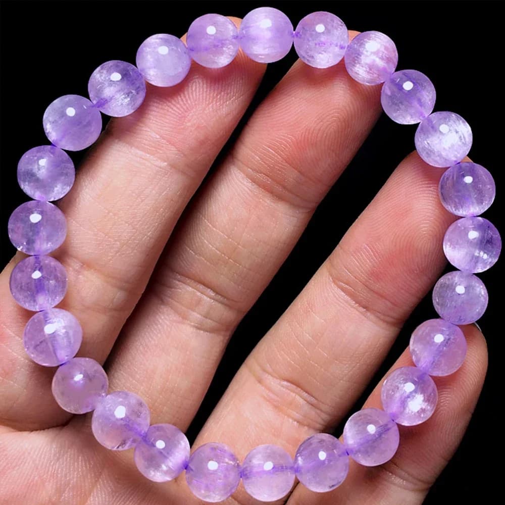 Natural Kunzite Bead String Bracelet Energy Purple Gemstone Wrist Ornaments Healing Yoga Jewelry Reiki Gift Women Fashion Bangle