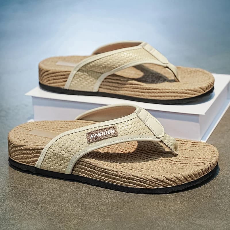 Men's Summer Sandals Soft Bottom Anti-Slip Wear-Resistant Beach Slippers Woven Toe Casual Slippers Comfortable Breathable