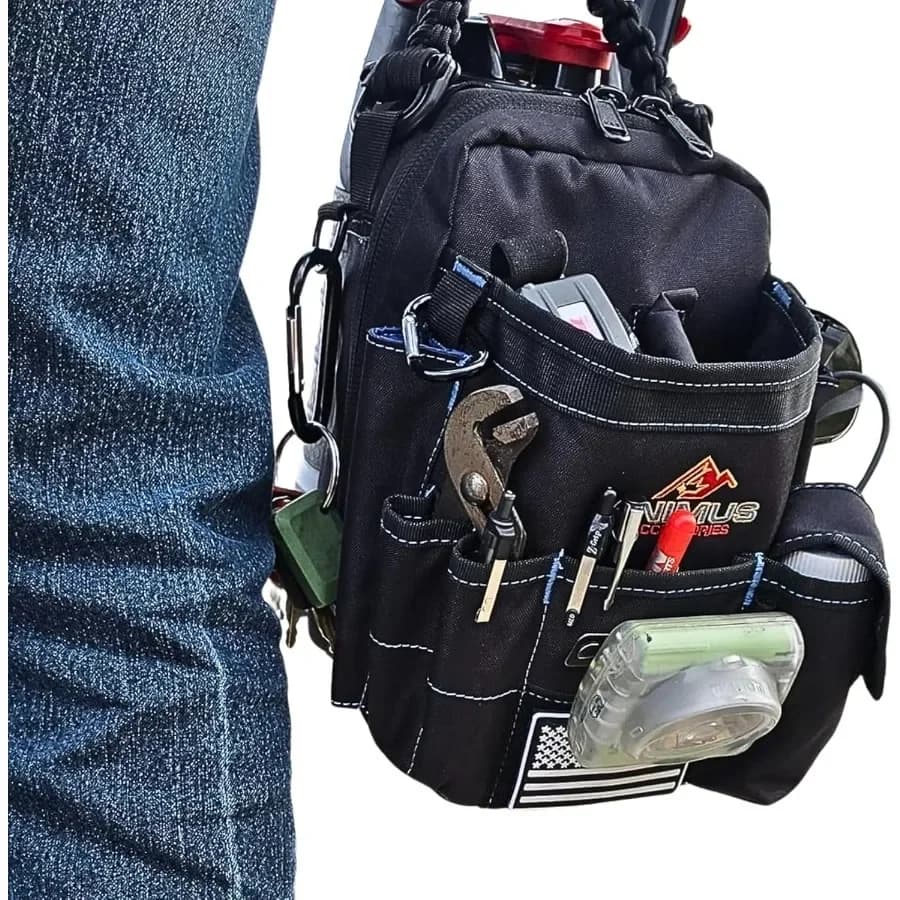 Organizer per borsa porta attrezzi magnetica di terza mano - Custodia porta attrezzi con schienale in metallo per elettricisti Tecnici meccanici - Nero con Magne