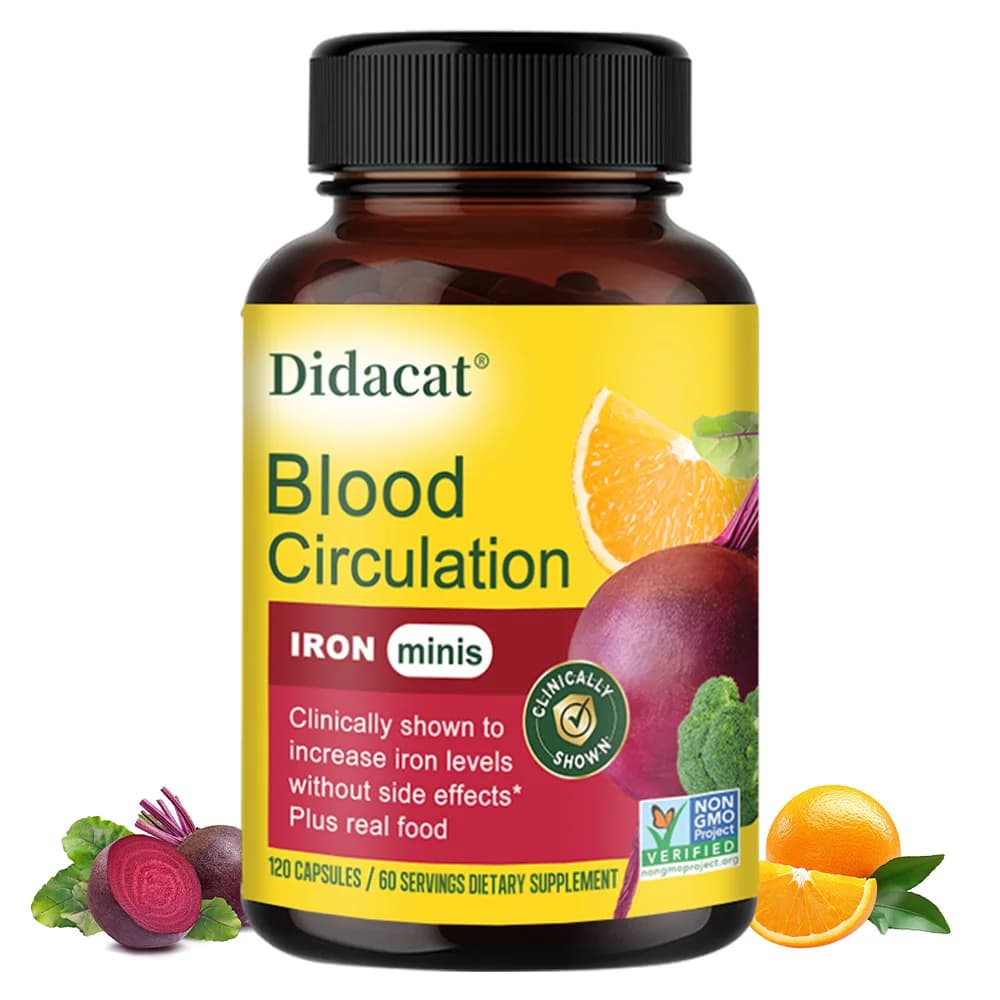 Circolazione Sanguigna, Integratore di Ferro in Piccole Dosi - Ferro con Vitamina C, Vitamina B12 e Acido Folico - Supporta la Salute del Sangue