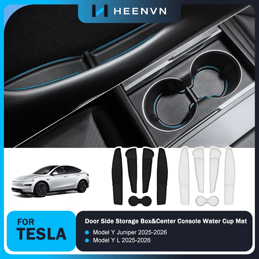 Set di 5 Tappetini in TPE per Porta Auto e Portabicchieri Centrale per Tesla Model Y Juniper Model Y L 2025 2026, Accessori Auto