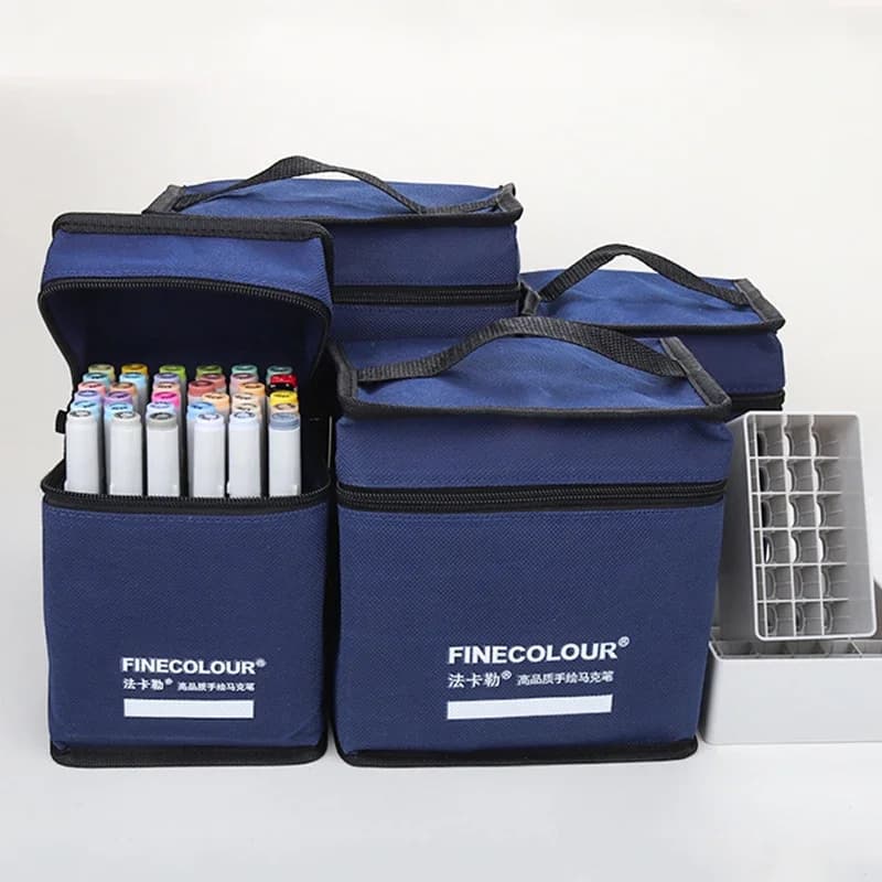 Borsa per Pennarelli FINECOLOUR con Cerniera, Grande Capacità, in Tela, per Conservare Pennarelli Artistici, Base Quadrata o Rotonda, Accessori per l'Arte