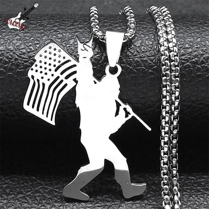 Punk Rock Man Bigfoot collana con ciondolo mappa dello stato unito per donna uomo acciaio inossidabile colore argento gioielli con catena Hip Hop NZZZ516