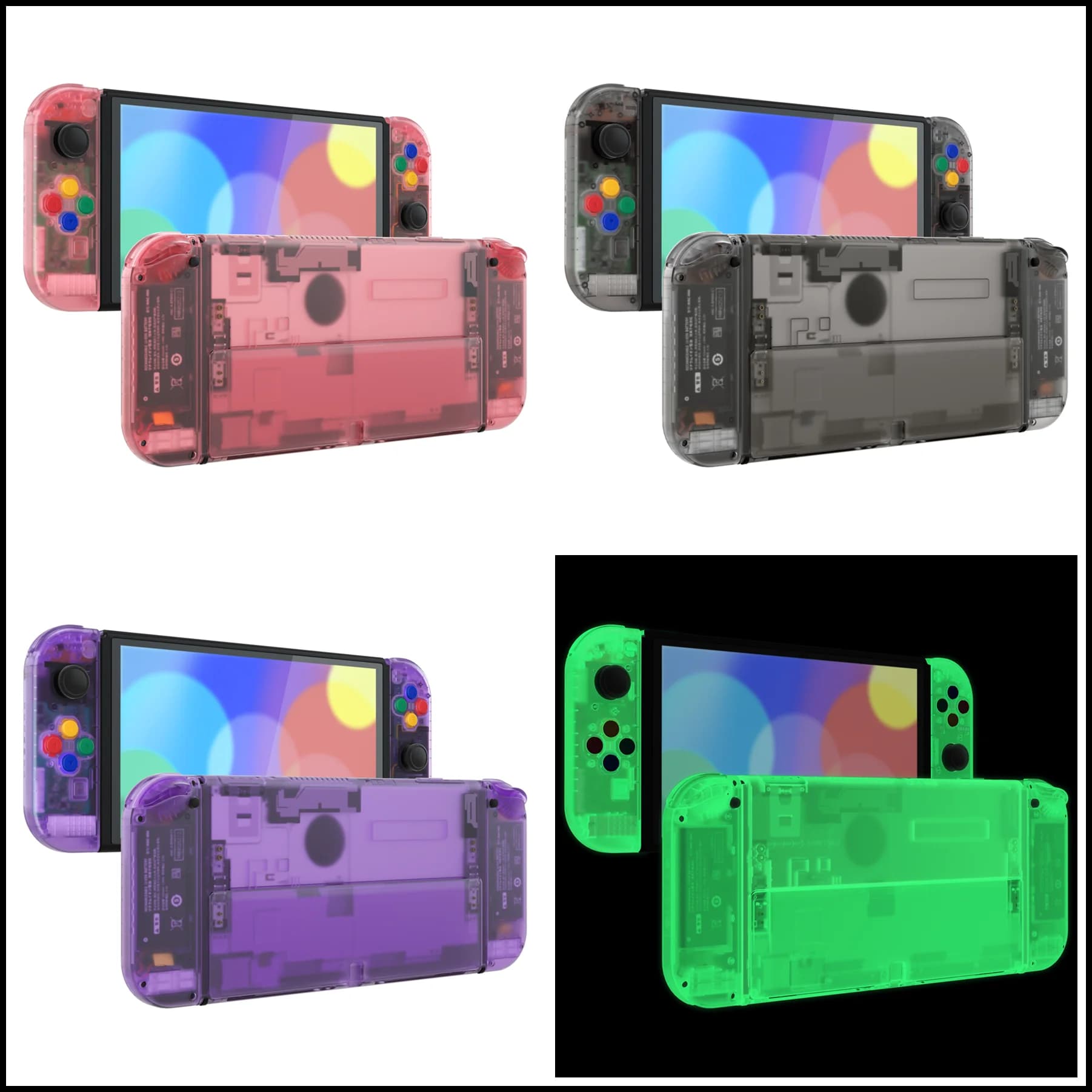 eXtremeRate Set completo di ricambio per Nintendo Switch OLED, piastra posteriore e cavalletto, alloggiamento Joycon con pulsanti colorati