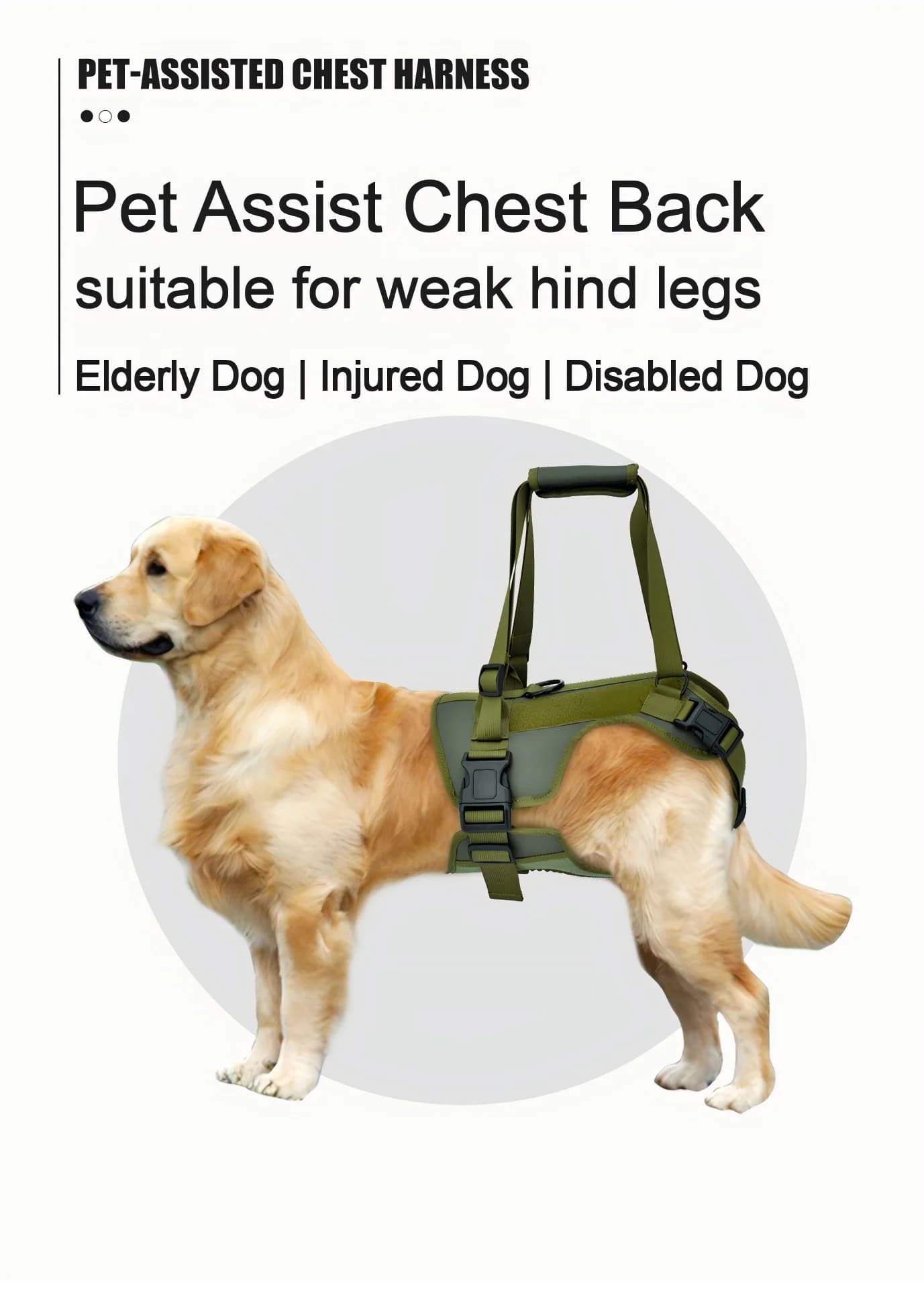 Tactical Dog Lift Harness with Handles Vest for Back Legs Assist Chest Back Rehabilitation for disabled, elderly,injured dog
