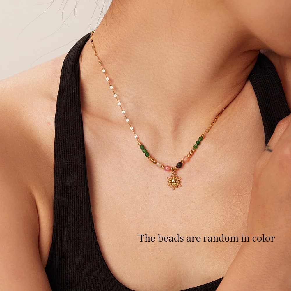 Collana di pietra naturale di tendenza della moda Collana con pendente a sfera in acciaio inossidabile color oro Regali di gioielli per anniversario di festa 2024 Nuovo