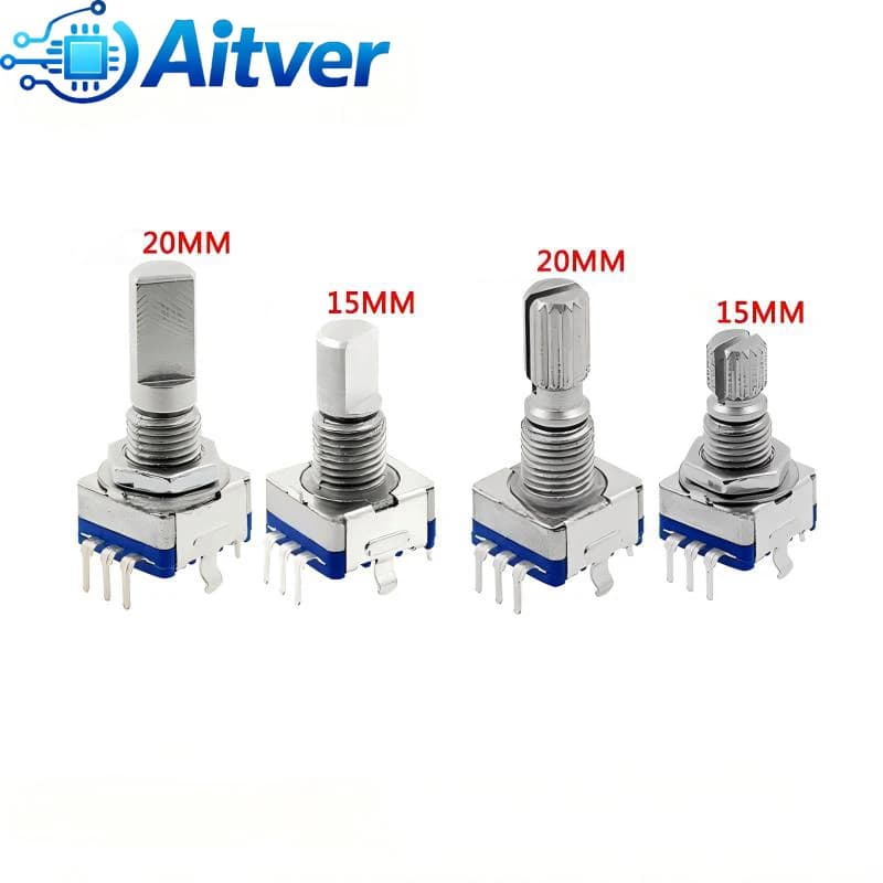 Encoder rotativo EC11 a 5 pin con interruttore a pressione, albero zigrinato da 15/20 mm, encoder incrementale con potenziometro digitale per Arduino, fai da te, C