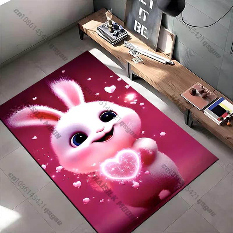 Pink carpet with bunny and heart shape, yoga mat, decoration for living room, baby cat mat, tiger mat, game mat