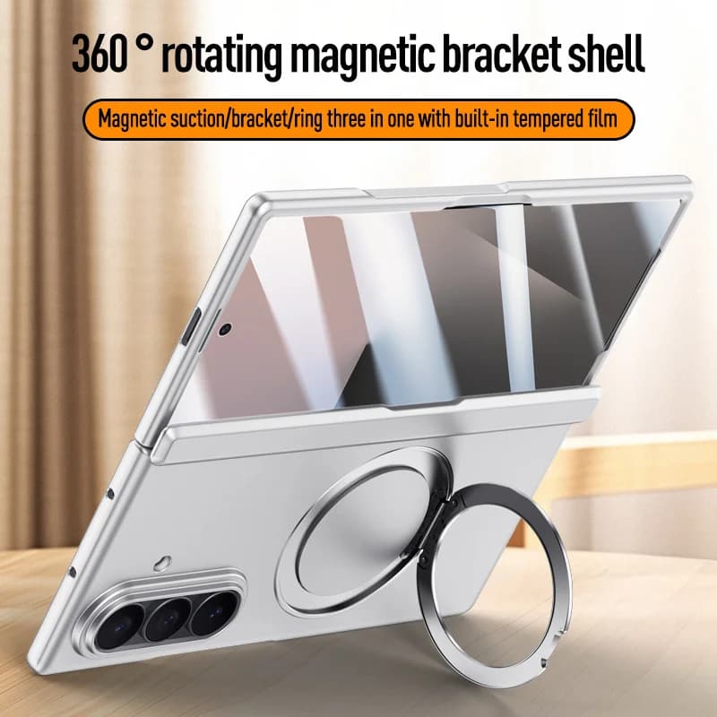 Custodia Protettiva Completa in Vetro Temperato con Supporto Magnetico Girevole a 360° per Magsafe e Protezione Cerniera a Molla per Samsung Galaxy Z Fold7