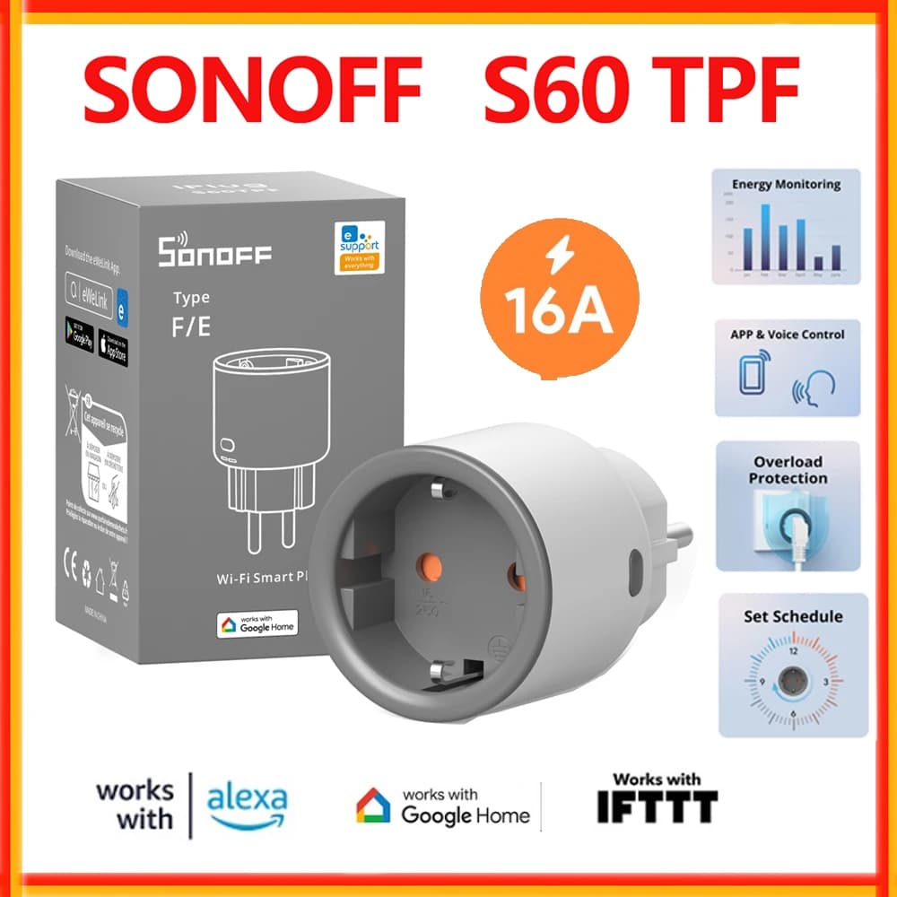 SONOFF S60 TPF EU Wifi Smart Plug Current 16A smart socket with energy monitoring timer remote control voice control smart scene