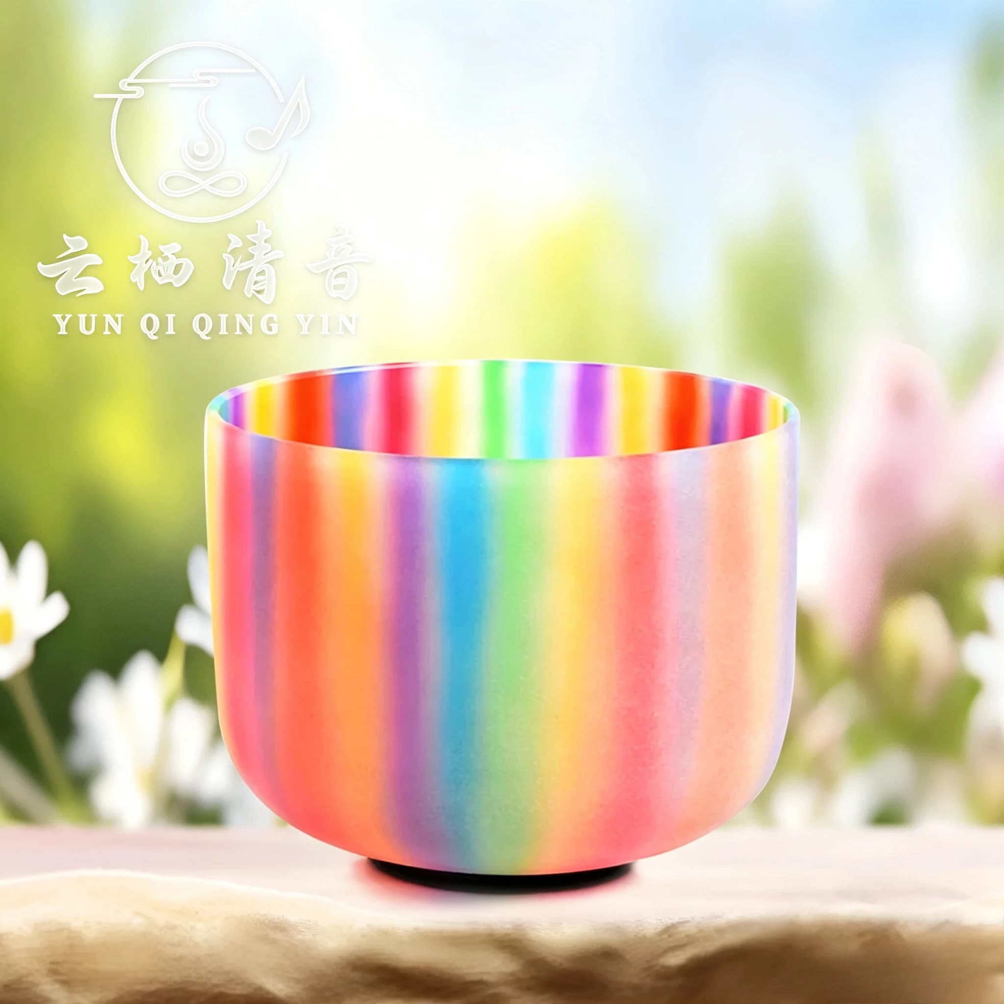 YUN QI QING YIN 528Hz C Note Rainbow Crystal Singing Bowl Frosted Quartz Sound Bowl Chakra Healing Instrument For Spiritual Therapy Energy Balancing