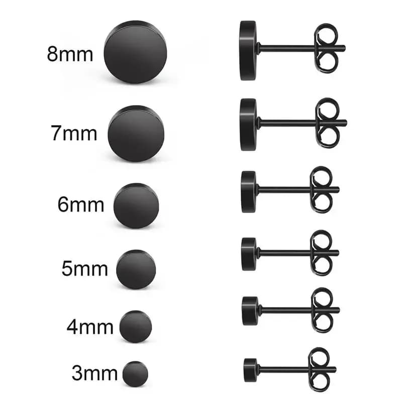 Orecchini a bottone neri rotondi in acciaio inossidabile da 2 pezzi per uomo, orecchini a bottone punk da 3-8 mm orecchini push back per gioielli da donna