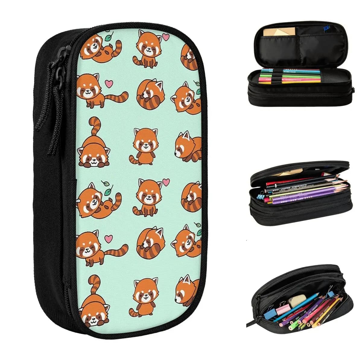 Astucci per matite modello Panda rosso astucci per matite animali carini portapenne ragazze ragazzi grandi borse portaoggetti accessori cosmetici per ufficio