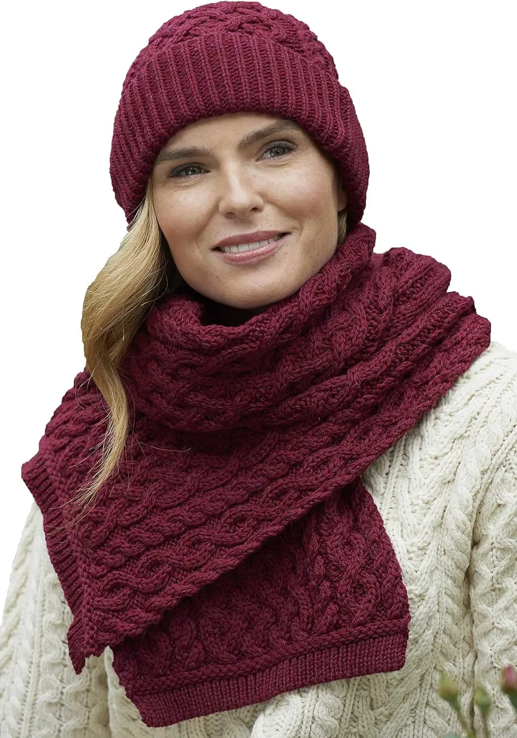 Sciarpa Morbida in Maglia a Treccia con Motivo a Reticolo, 100% Lana Merino per Calore e Stile