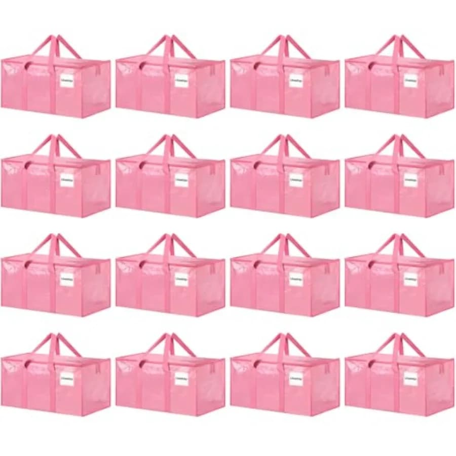 16 Pack Extra Large Heavy Duty Moving Bags Pink Storage Bins with Lids Reinforced Handles Heavy-Duty Zippers Moving Boxes Stora