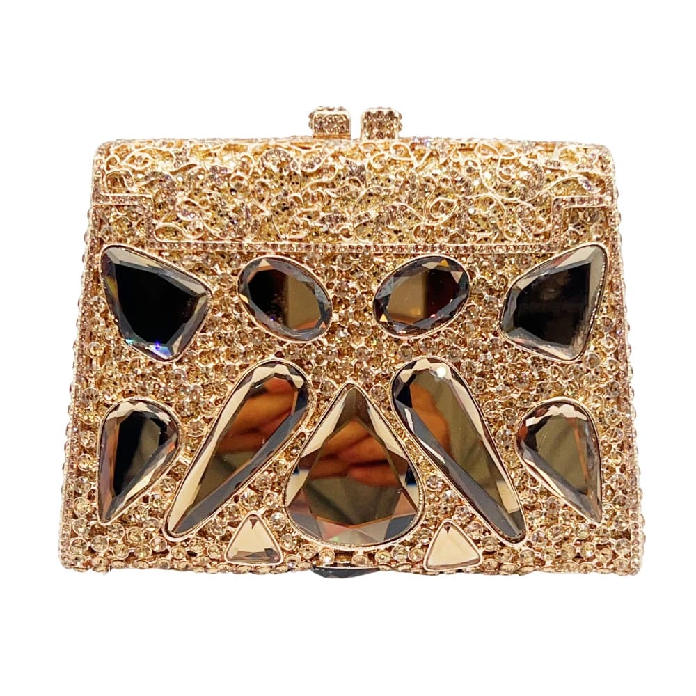 WHTUOHENG Pochette da sera in pietra grande oro Borse da sposa scintillanti in vetro Borse da sposa Borse da festa con diamanti abbaglianti Borsa di cristallo