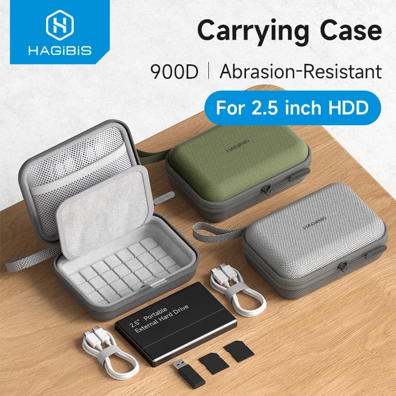 Hagibis 2.5 inch Hard Drive Carrying Case Portable Storage Bag External Drive Case for Organizing HDD and Electronic Accessories