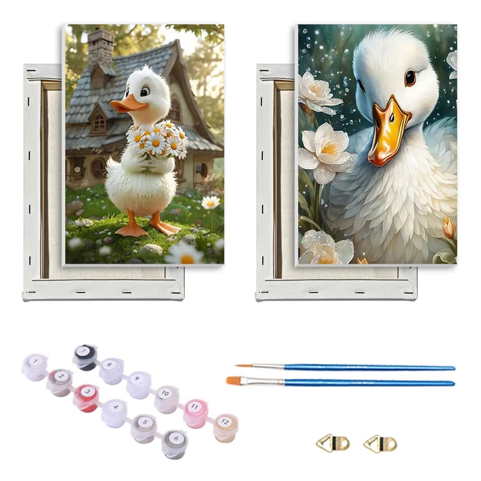 SDOYUNO Painting with numbers, easy to draw, DIY, watercolor for beginners, animals, ducks, wall painting on canvas 20x30cm with frame