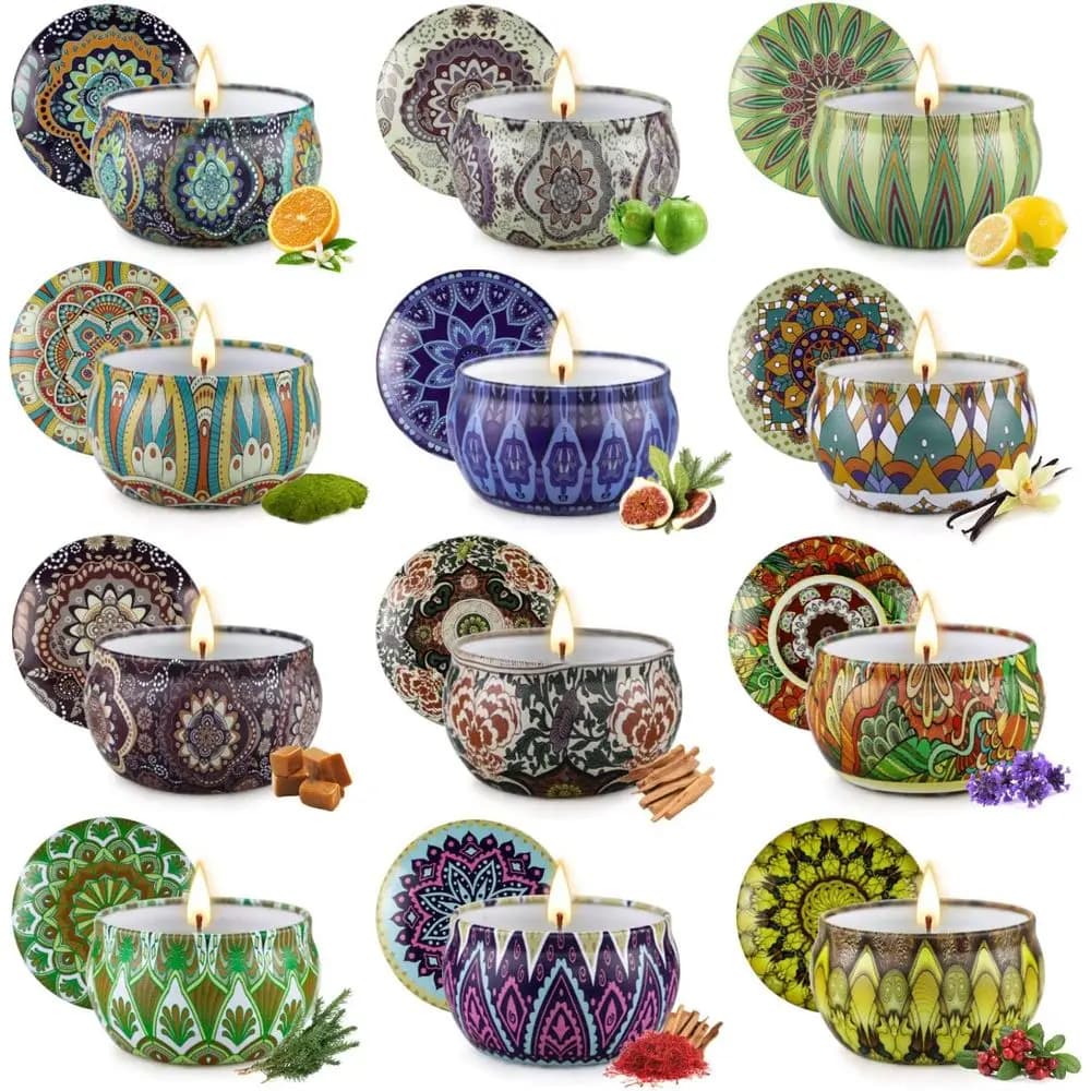 Set of 12 Aromatic Candles in Soy Cera, Perfume Candles for the House with Duration of 300 Hours, Ideal Gift for Women
