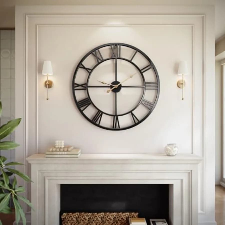 Orologio da Parete Grande con Numeri Romani in Metallo, Orologi da Parete Oversize per Soggiorno, Camera da Letto e Cucina, Completamente Silenzioso Senza Ticchettio