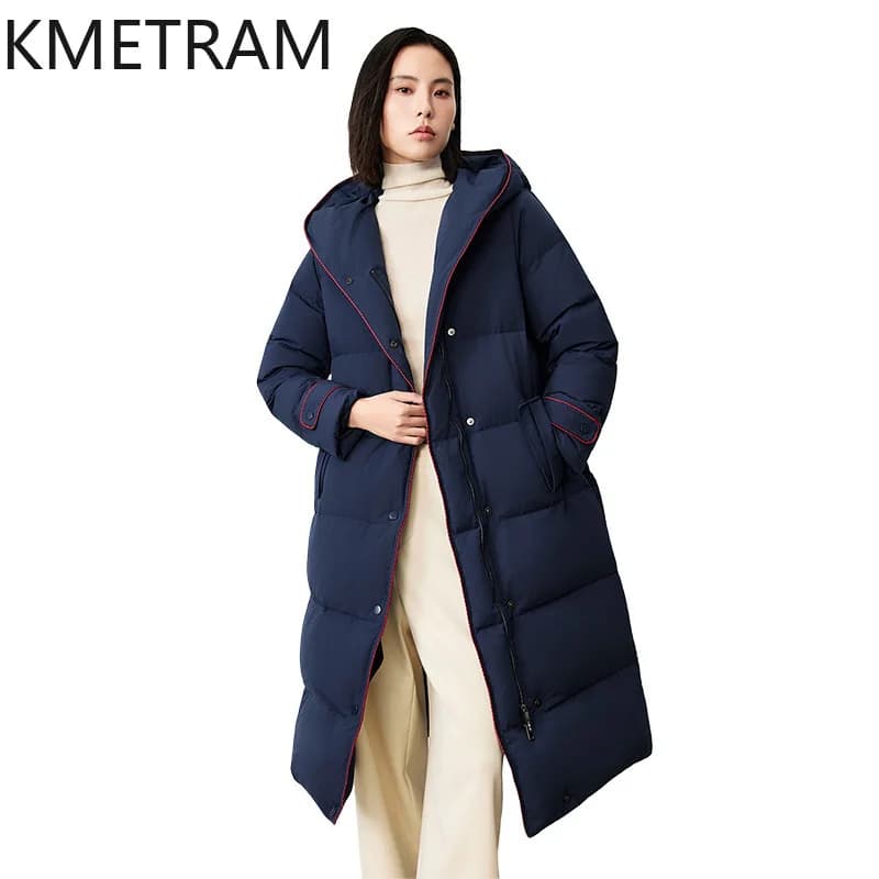 KMETRAM 95% Goose Down Long Puffer Jacket Women Hooded Warm Winter Down Jackets Blue Maxi Coat 2026 Woman Clothing abrigos mujer