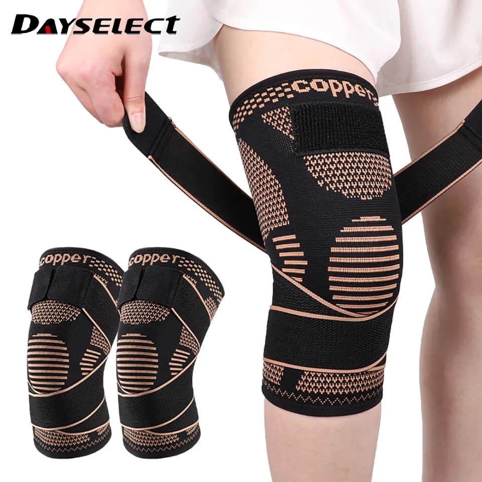 1 pcs sport knee brace with copper ion strap nylon knee pads knitted anti-slip fitness rope for jumping basketball race man equipment woman