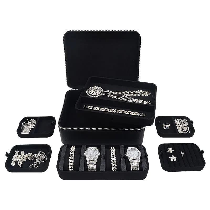 Leather Jewelry Storage Box Large Capacity Ring Collar Box Portable Earring Case for Women's Bracelet