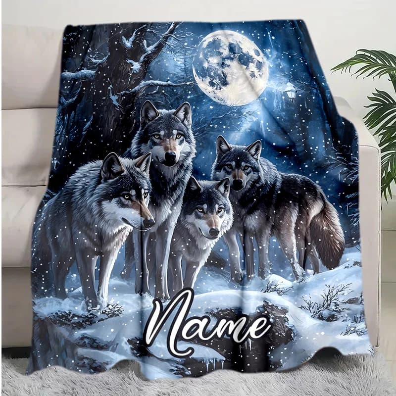 Customized Name Wolf Trio Blanket Soft, Warm, Personalized with Your Name Perfect for Bed Sofa or Picnic Comfortable All Season