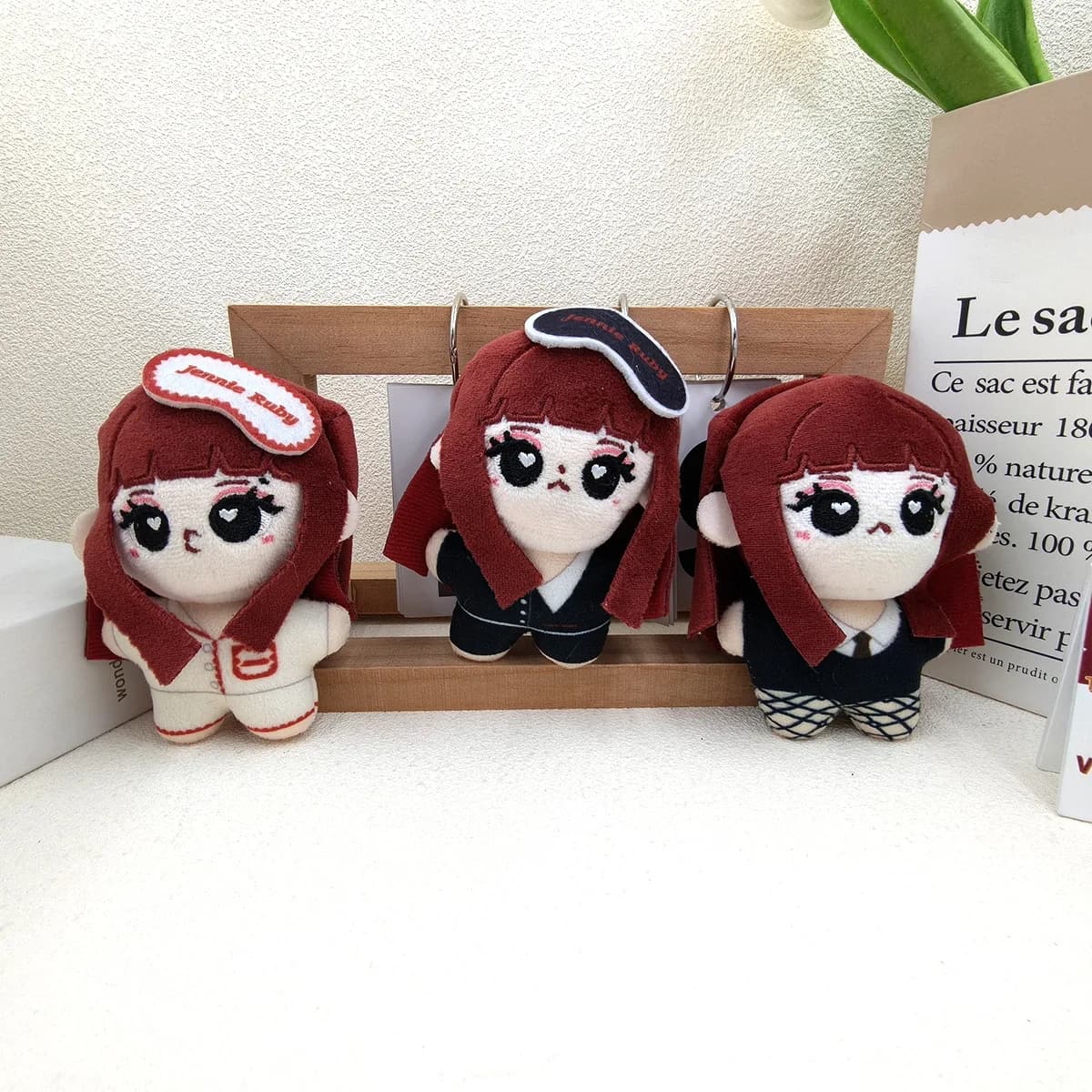 Ruby Red Hair Jenny Cartoon Plush Keychain Cute Girl Stuffed Doll Pendant Backpack Bag Charm Gift