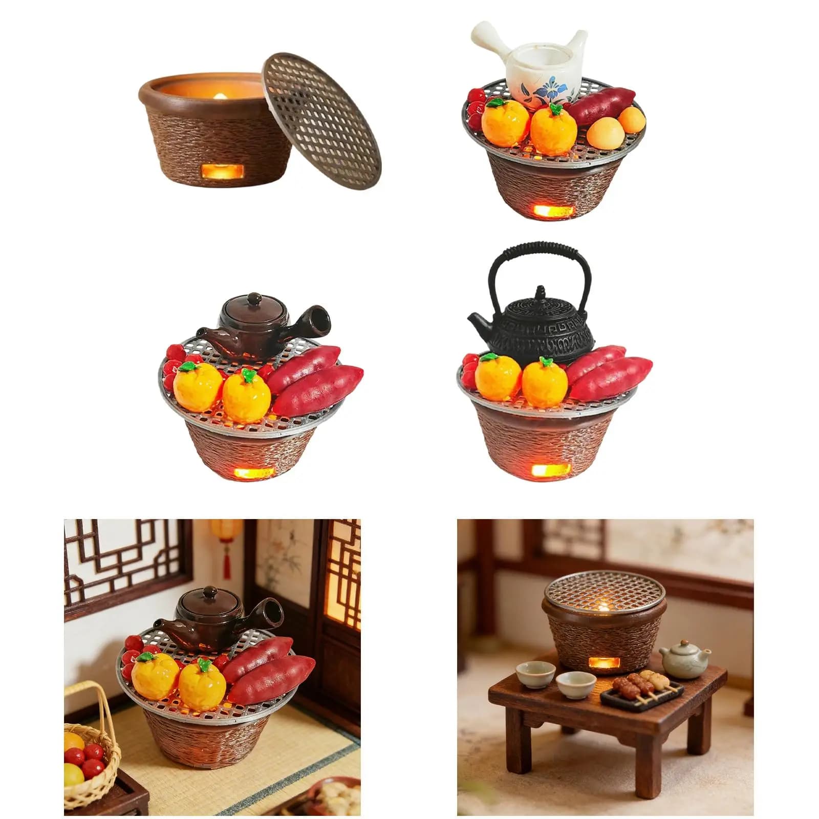 Fornello per Casa delle Bambole con Luci, Simulazione Micro Paesaggio, Giardino delle Fate, Cucina in Miniatura Cinese Robusta e Versatile, Giocattolo per Giocare a Cucinare