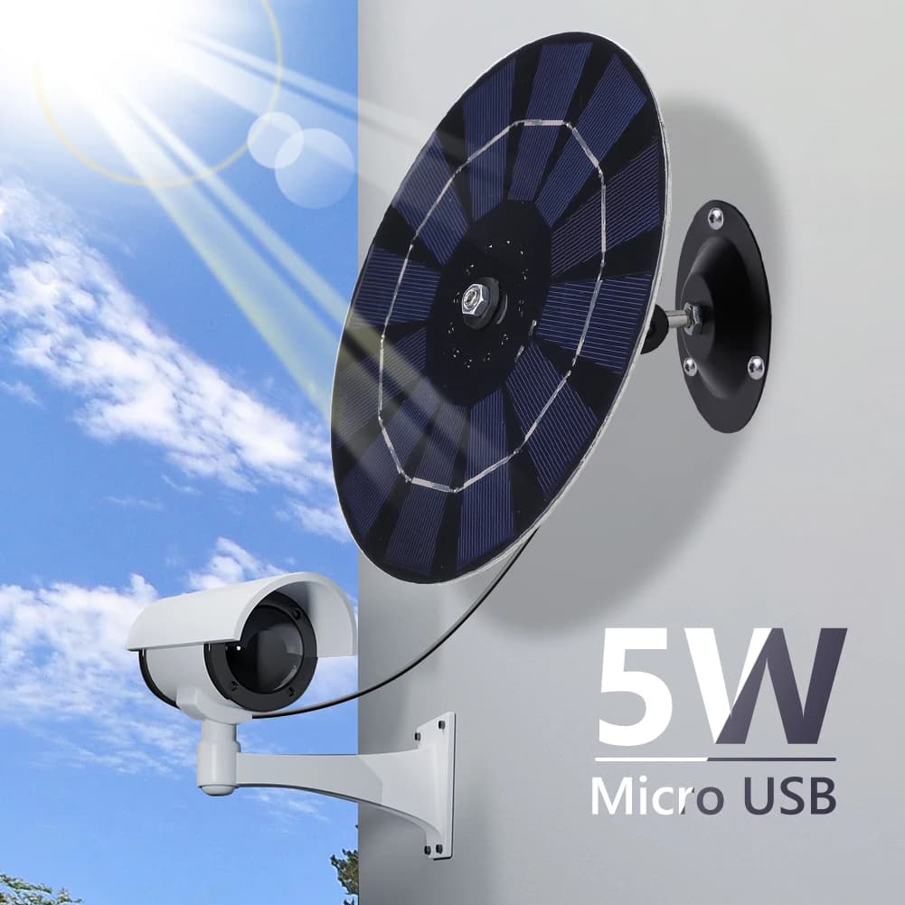 Caricatore per Telecamera di Sicurezza IP 5W 5V, Kit Pannello Solare Monocristallino con Staffa Regolabile a 360°, USB per Telecamera di Sicurezza Wireless da Esterno