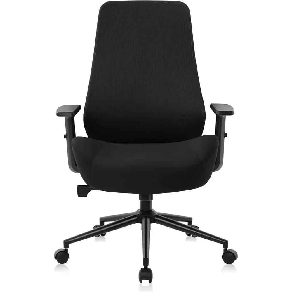 Sedia da ufficio ergonomica con braccioli regolabili e cuscino spesso per lunghe ore di lavoro (Nero)