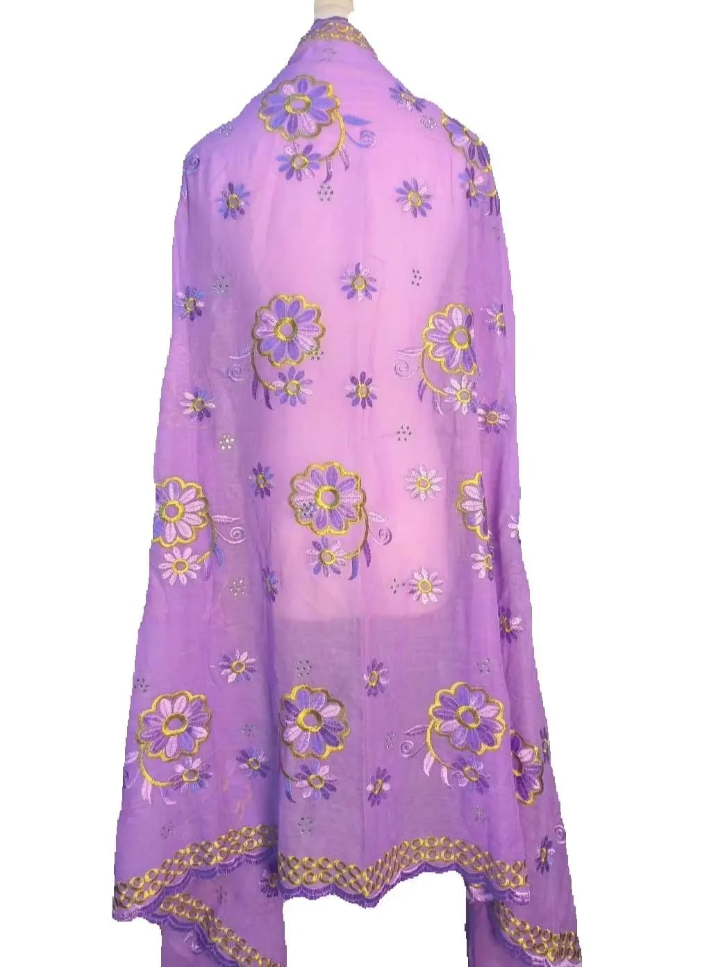 Women's 100% Cotton Floral Embroidery Hijab Scarf Breathable Daily Wear African Muslim Big Scarves Wholesale Pack Options Availa