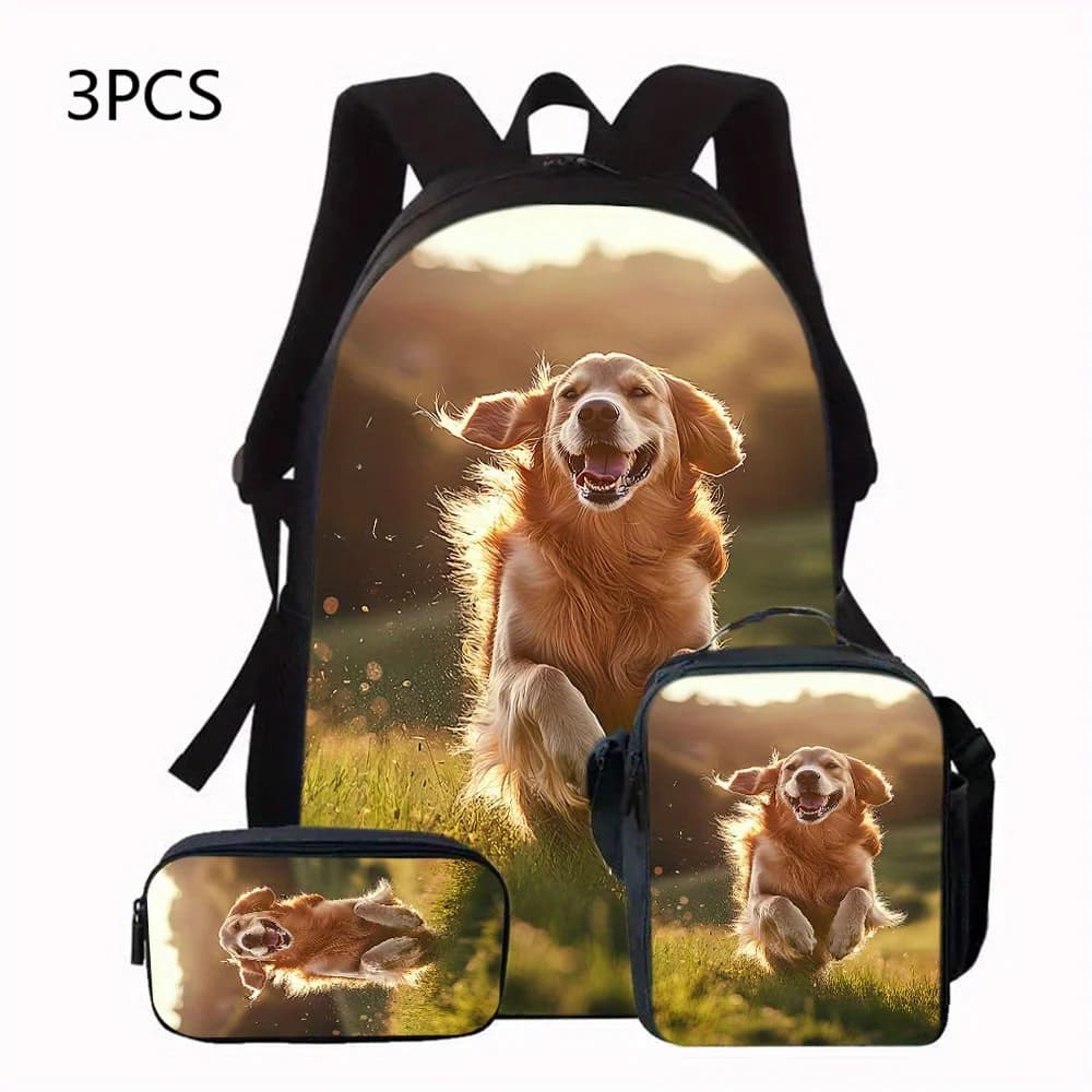 Smart Animals 3pcs Backpack Set Theme, Including 1 Shoulder Bag 1 Crossbody Bag 1 Pencil Case Perfect for School or Travel, Perf