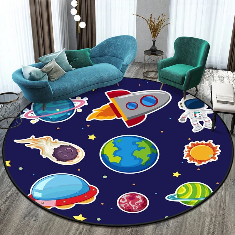 Round Carpet with Astronaut Design for Living, Children's Mat, Circular Mat, Yoga Mat, Bedroom Mat, Gaming Chair Mat, Dropshipping