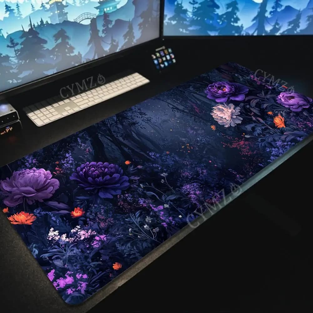 Tappetino per mouse di grandi dimensioni con design a motivo misterioso di peonia, tappetino da scrivania antiscivolo, tappetini da gioco, accessori per PC, tastiera, mousepad, tappeto da ufficio