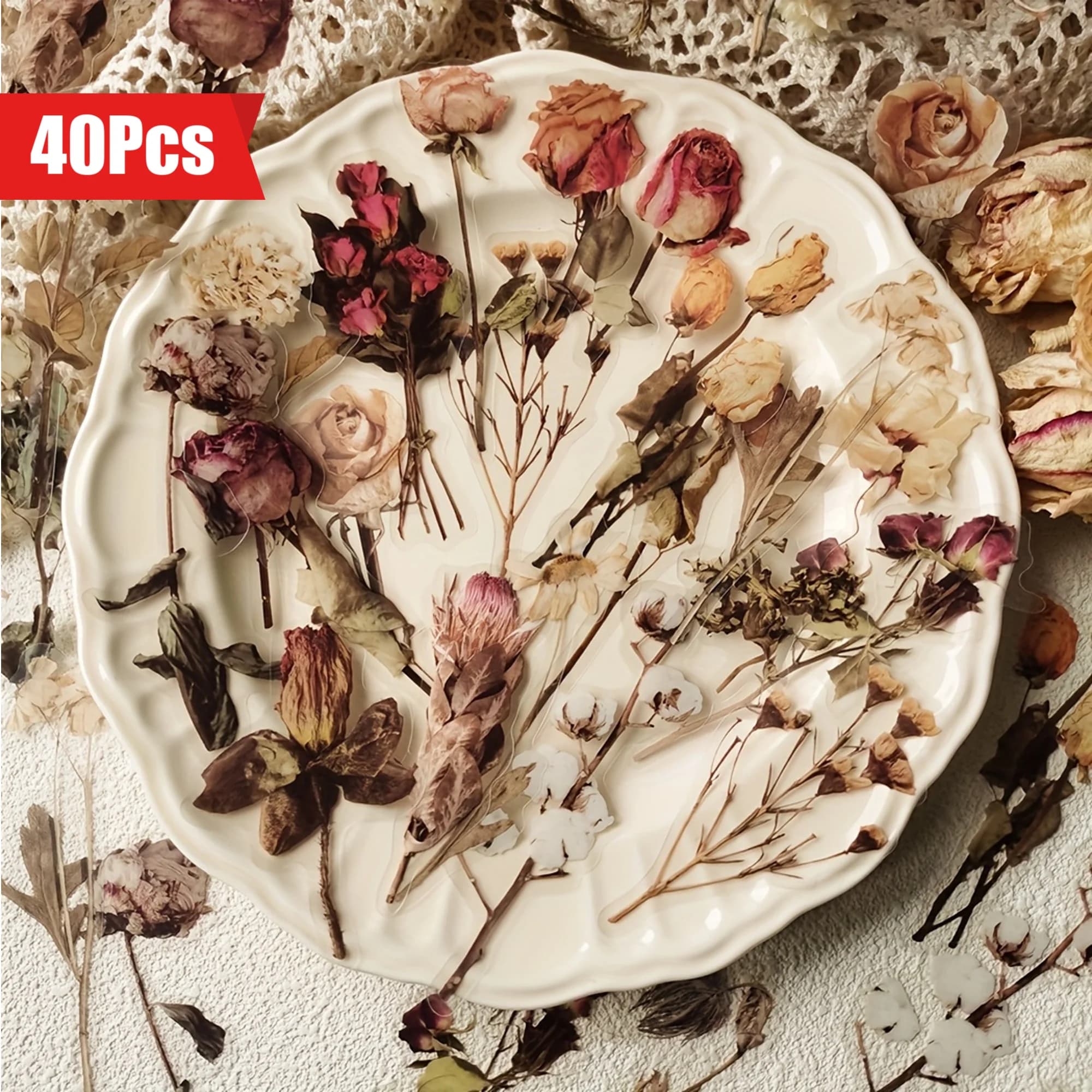 TIANZI 40 pz Rosa Pianta PET Adesivi Fiori E Foglia Scrapbook Deco Etichetta Adesiva Diario di cancelleria Journal Planner Materiali