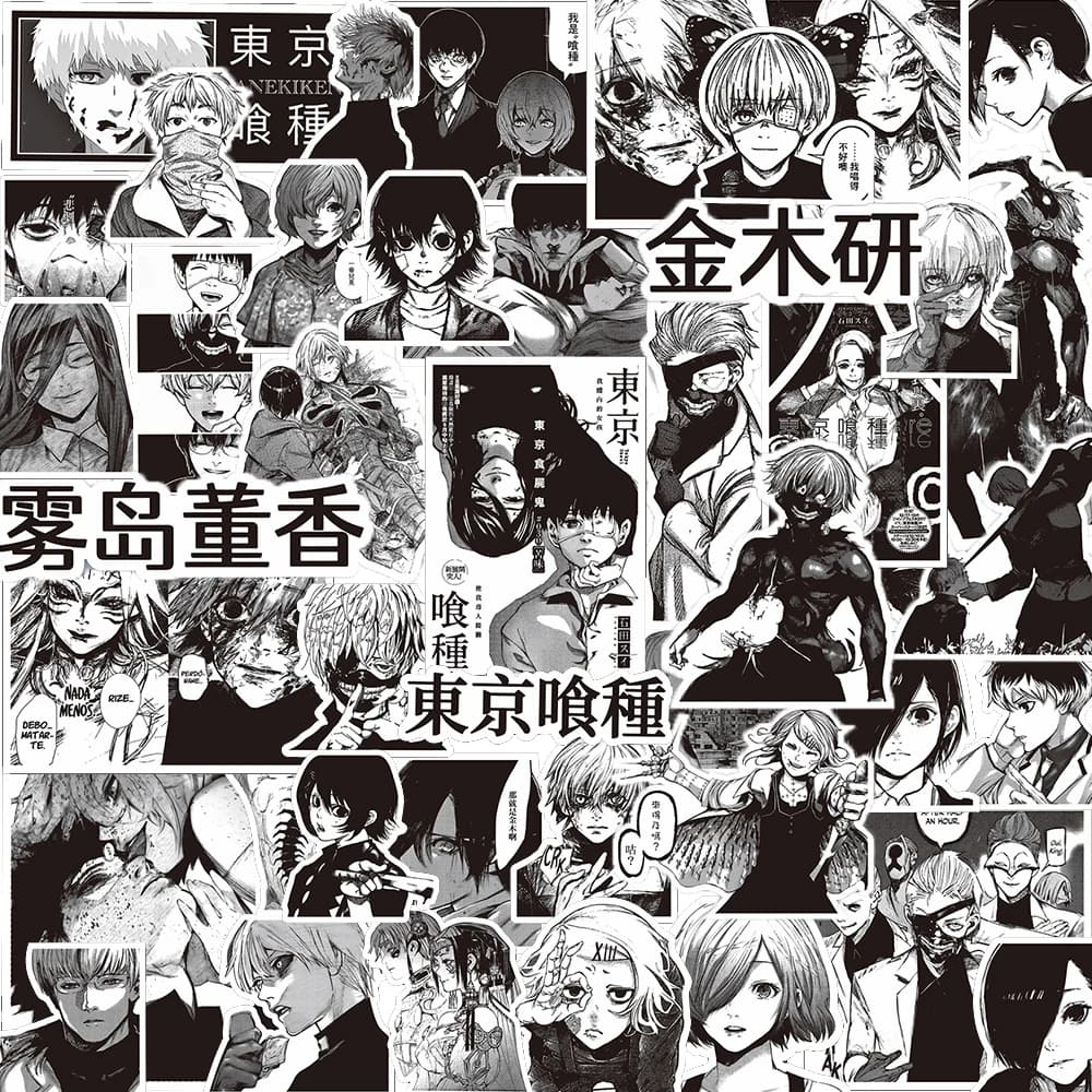 70 Adesivi Anime Tokyo Ghoul Bianco e Nero, Sticker Cartoon di Kaneki Ken per Bottiglie d'Acqua, Telefoni, Quaderni, Decorazioni Cool
