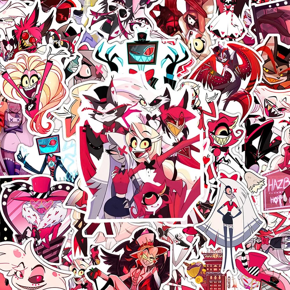 10/30/56 Pezzi Adesivi Cartoon Hazbin Hotel, Cool Decalcomanie Anime per Custodie Telefono, Skateboard, Quaderni - Pacchetto Adesivi Graffiti Impermeabili