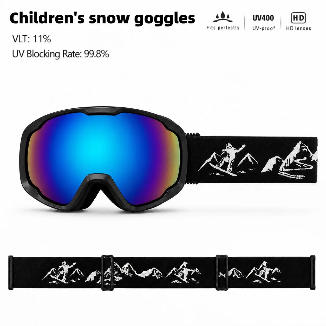 Kids Ski Goggles with Adjustable Strap, High Definition Anti-Fog Lenses, Professional Snow Goggles for Snowboarding