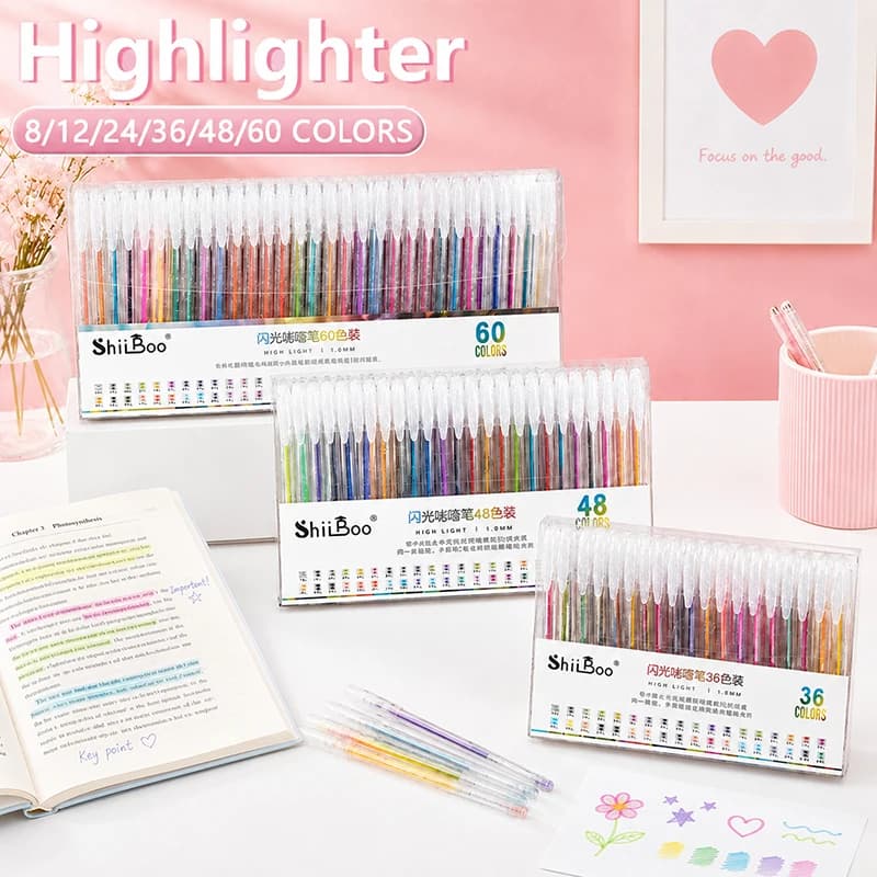 Set di 8-60 Penne Gel Glitterate, Punta a Proiettile da 1mm, Penne con Inchiostro Scintillante per Journaling, Scrapbooking e Fai-da-Te