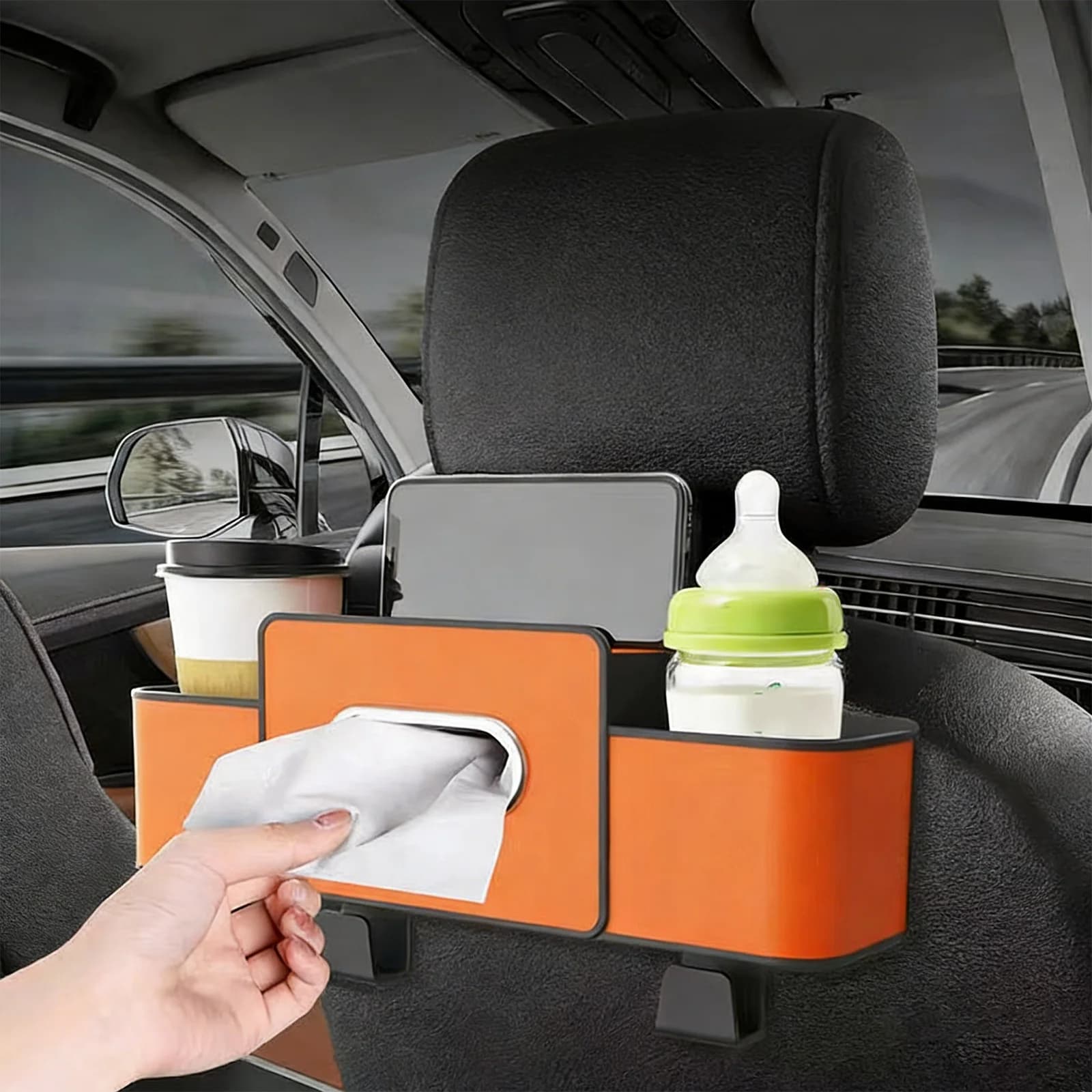 Organizer per Poggiatesta Auto, Portabevande e Snack, Porta Telefono, Vassoio Appendibile per Sedile Posteriore, Accessori da Viaggio per Auto