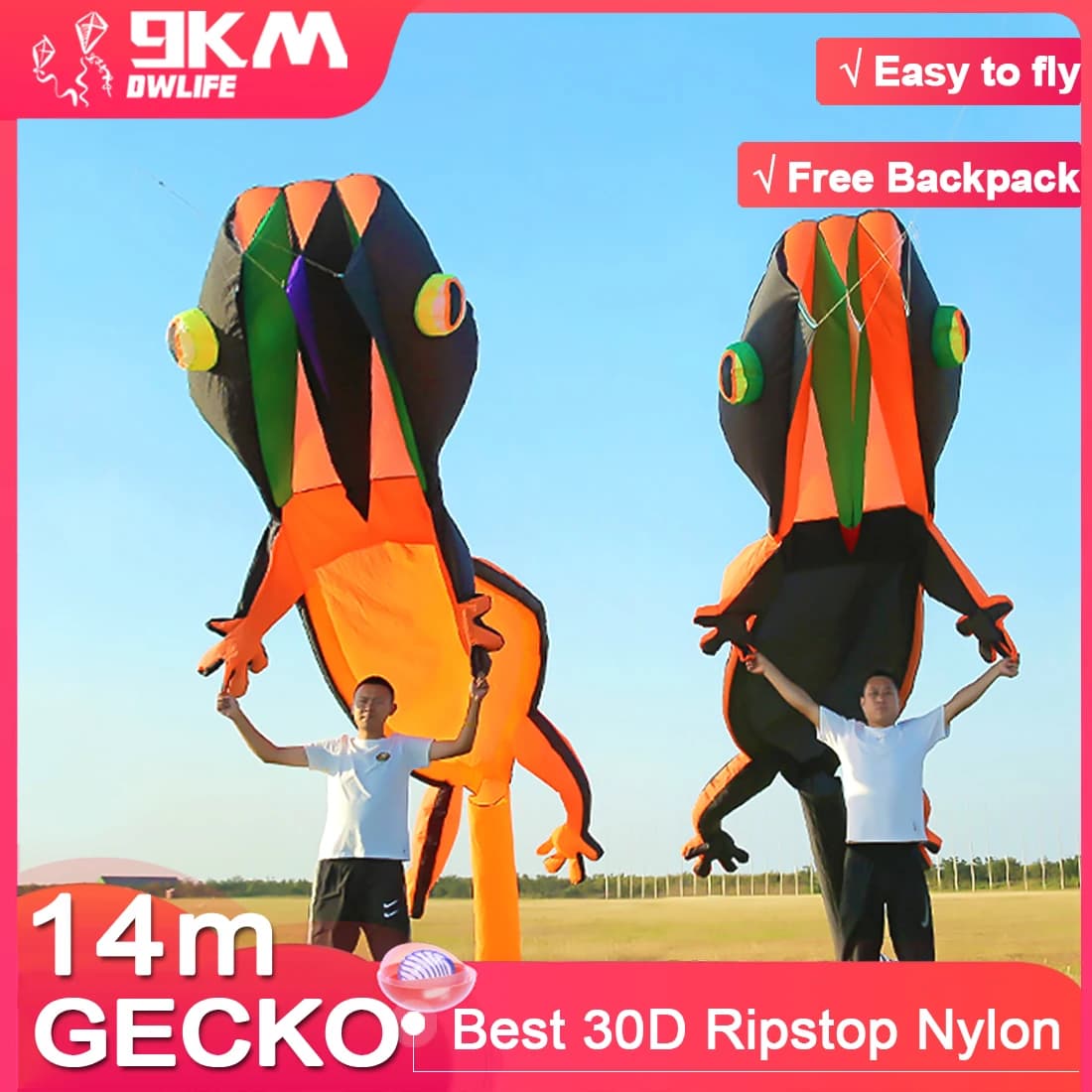 9KM 14m Giant Gecko Aquilone 39ft Large Nylon Fabric Ripstop Line Laundry Aquilone Soft Pendant Great Professional Aquilone
