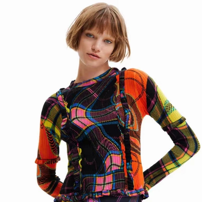 Women's shirts and shirts 2026: Women's clothing, shirts printed in elastic knitted with exquisite curled cuffs