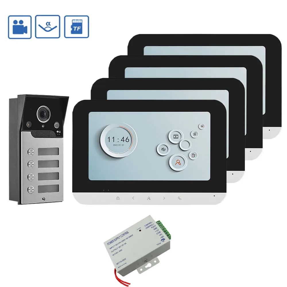 Monitor da 7 pollici per sistema videocitofonico per appartamenti familiari da 2/3/4 famiglie, con telecamera HD grandangolare, campanello impermeabile e controllo accessi