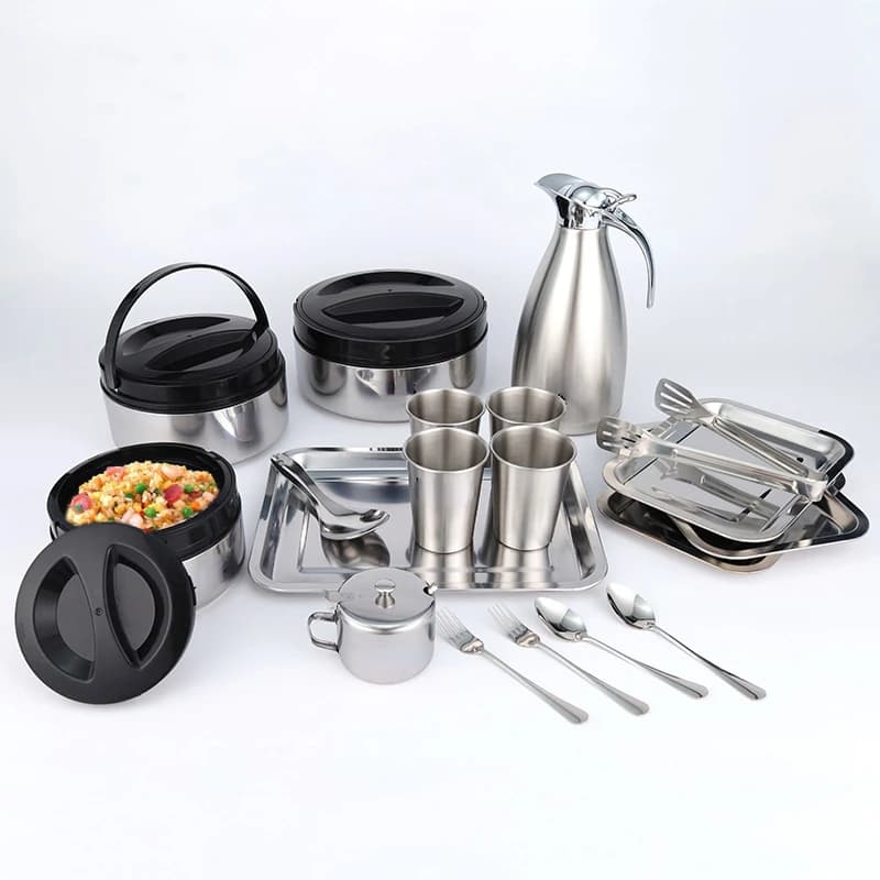 Thermos in Acciaio Inox, Contenitore Termico Rotondo per Campeggio, Set di Stoviglie con Thermos per Pranzo