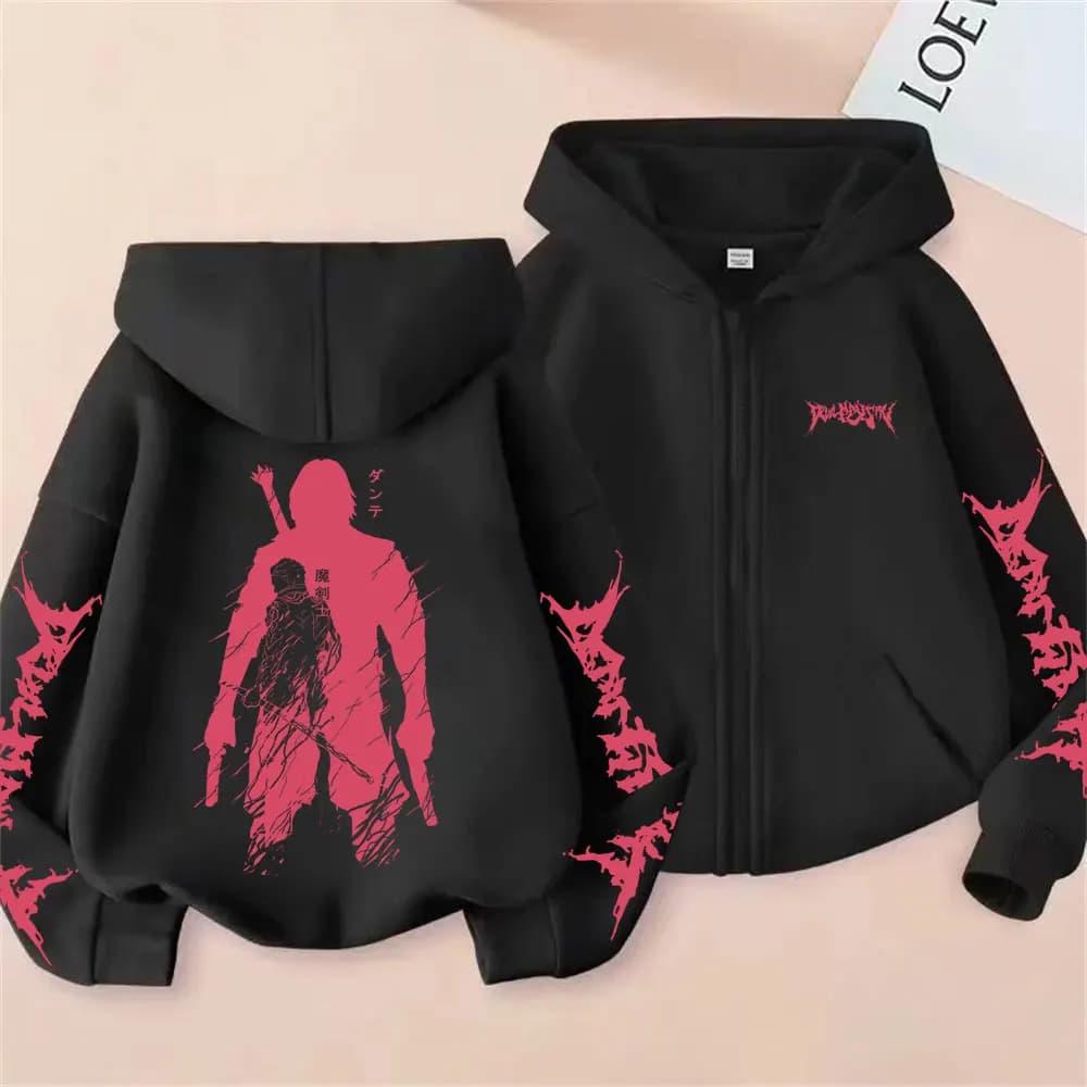 Felpa con Cappuccio e Zip Devil May Cry Dante, Abbigliamento Gotico Casual Oversize per Uomo e Donna, Giacca con Zip per Cosplay e Streetwear