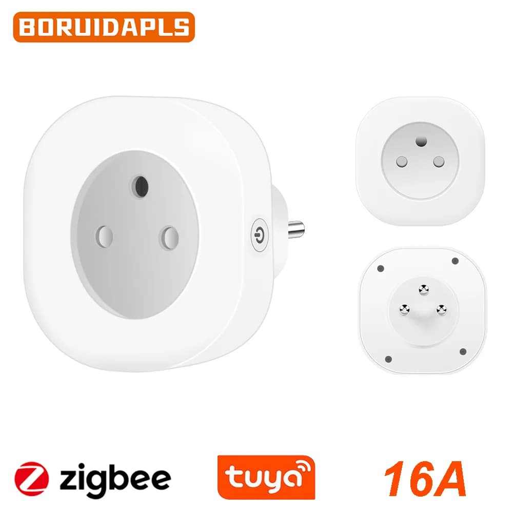 BORUIDAPLS Intelligent socket Tuya Zigbee EU/FR/Israel/Brazil/Switzerland 16A with Energy Monitoring and Vocal Control Alexa Google Home