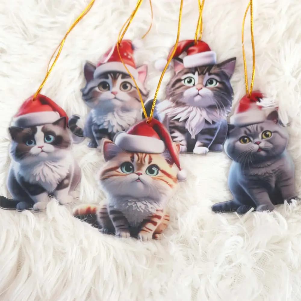 Zaino Ciondolo per albero di Natale in acrilico 2D piatto Cartoon Cat Natale appeso Simpatico gattino Ornamenti per albero di Natale Giardino