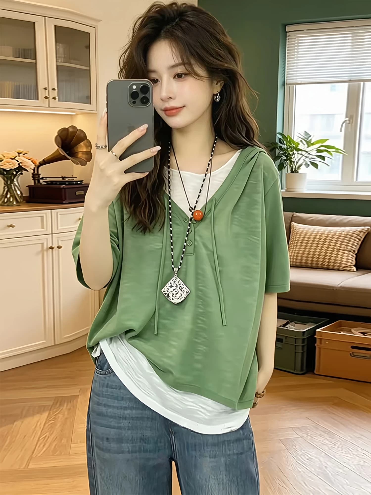 Fashionable Casual Short Sleeve T-Shirt Women's Loose Belly Covering Slimming Top High Waist Commute Style Korean Version